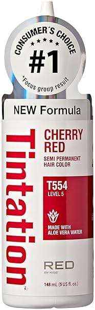 Red by Kiss Tintation Semi-Permanent Hair Color, Aloe Vera Water Based, Argan Oil, Olive Oil, Collagen & Keratin, Long-Lasting Color Dye (Cherry Red, 5 Fl Oz) - Image 1
