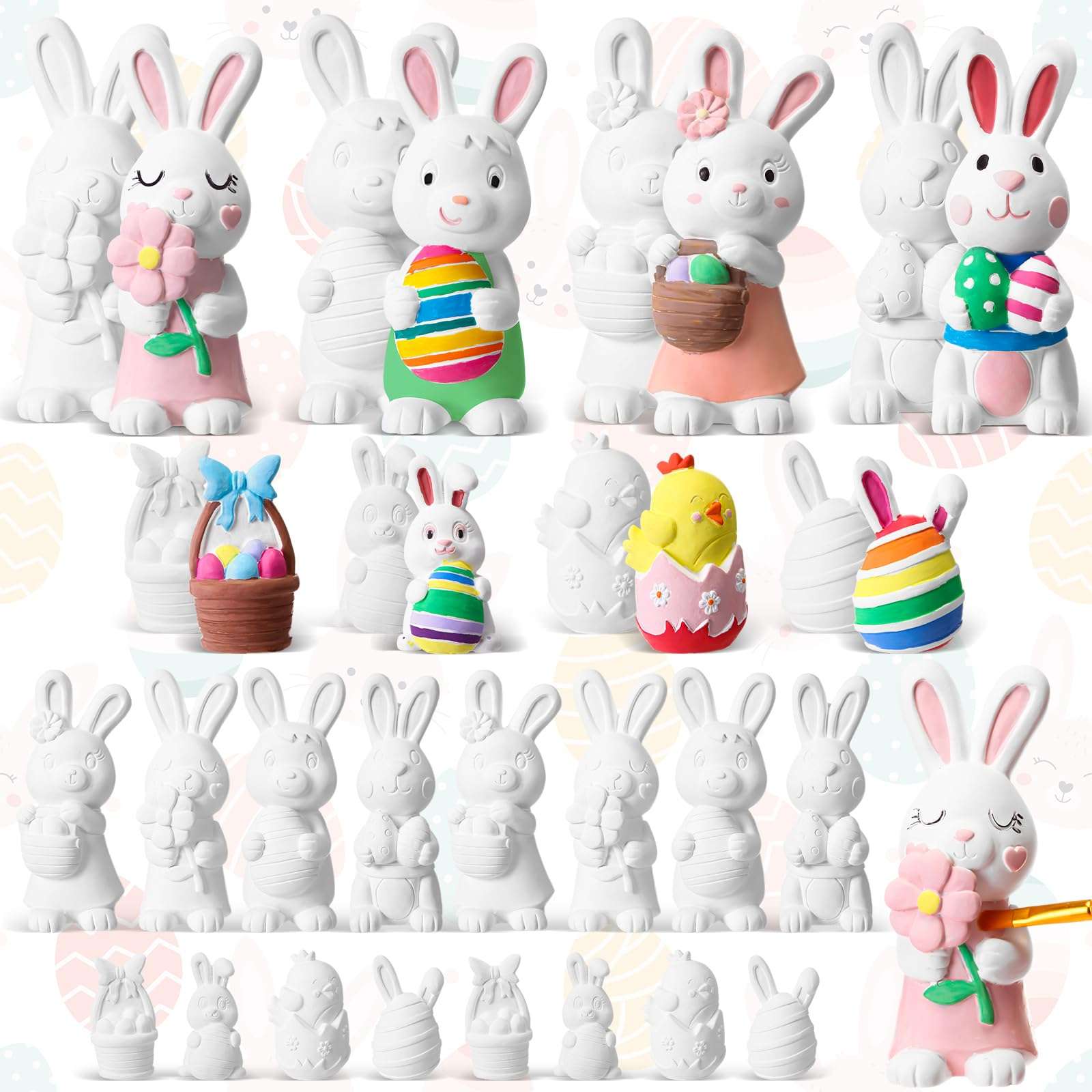 Zubebe 24 Pcs Easter Paint Your Own Bunny Statues Bulk Ready to Paint Ceramics Bunny Ceramics to Paint Bunnies Gifts Unpainted Plaster Bunny Figurines Easter Basket Stuffers Easter Party Favors - Image 1