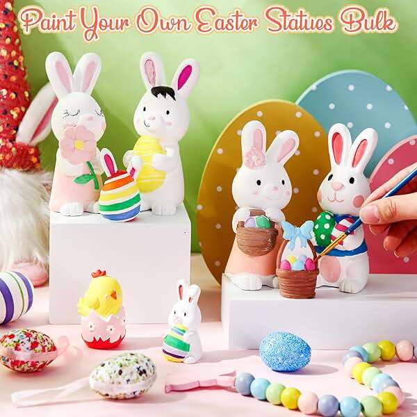 Zubebe 24 Pcs Easter Paint Your Own Bunny Statues Bulk Ready to Paint Ceramics Bunny Ceramics to Paint Bunnies Gifts Unpainted Plaster Bunny Figurines Easter Basket Stuffers Easter Party Favors - Image 3