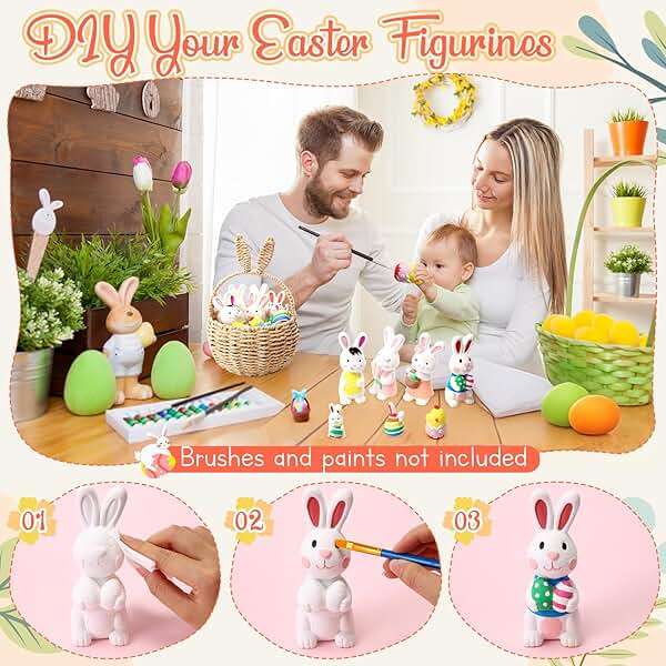 Zubebe 24 Pcs Easter Paint Your Own Bunny Statues Bulk Ready to Paint Ceramics Bunny Ceramics to Paint Bunnies Gifts Unpainted Plaster Bunny Figurines Easter Basket Stuffers Easter Party Favors - Image 4
