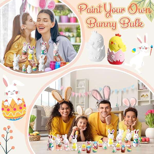 Zubebe 24 Pcs Easter Paint Your Own Bunny Statues Bulk Ready to Paint Ceramics Bunny Ceramics to Paint Bunnies Gifts Unpainted Plaster Bunny Figurines Easter Basket Stuffers Easter Party Favors - Image 6