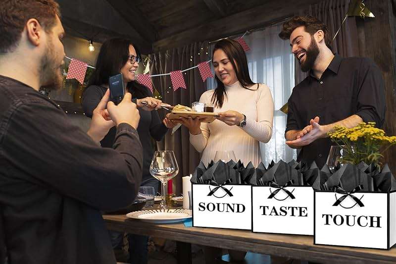 JWSCYSY 12.6" 5 Senses Gift Bags with Tissue Papers and Ribbons for Men, Women, Him Her Birthday, Anniversary, Wedding, Valentine's Day (White Black) - Image 6