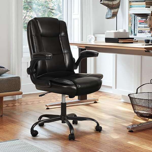 VITESSE Ergonomic Office Chair with Flip-up Armrests, Big and Tall Leather Executive Office Chair, High Back Lumbar Support Home Computer Desk Chair, Heavy and Duty Computer Chair (Black) - Image 2