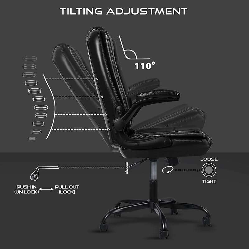 VITESSE Ergonomic Office Chair with Flip-up Armrests, Big and Tall Leather Executive Office Chair, High Back Lumbar Support Home Computer Desk Chair, Heavy and Duty Computer Chair (Black) - Image 4