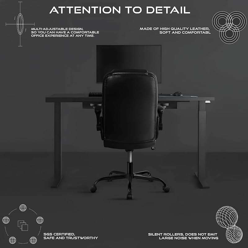VITESSE Ergonomic Office Chair with Flip-up Armrests, Big and Tall Leather Executive Office Chair, High Back Lumbar Support Home Computer Desk Chair, Heavy and Duty Computer Chair (Black) - Image 6