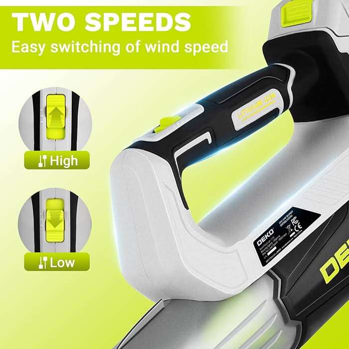 Electric Leaf Blower Cordless 18000RPM: DEKOPRO Blowers for Lawn Care with 2x2.0Ah Battery and Charger, 2 Speed Mode, Lightweight & Powerful Battery Powered Leaf Blower for Patio Yard Cleaning - Image 5