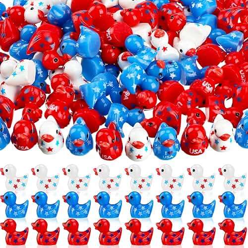 Wesiti 100 Pcs Patriotic Mini Ducks 4th of July Tiny Resin Ducks Bulk Red White Blue Independence Day 250th Anniversary Memorial Day for Home Party Office Decor Gift - Image 1