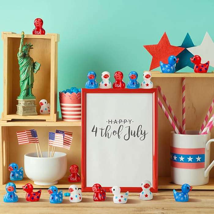 Wesiti 100 Pcs Patriotic Mini Ducks 4th of July Tiny Resin Ducks Bulk Red White Blue Independence Day 250th Anniversary Memorial Day for Home Party Office Decor Gift - Image 2