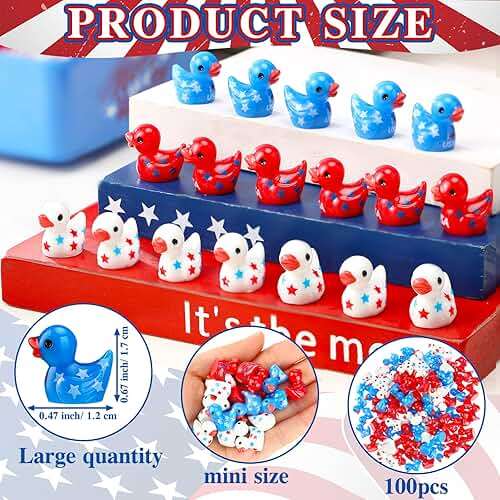 Wesiti 100 Pcs Patriotic Mini Ducks 4th of July Tiny Resin Ducks Bulk Red White Blue Independence Day 250th Anniversary Memorial Day for Home Party Office Decor Gift - Image 3