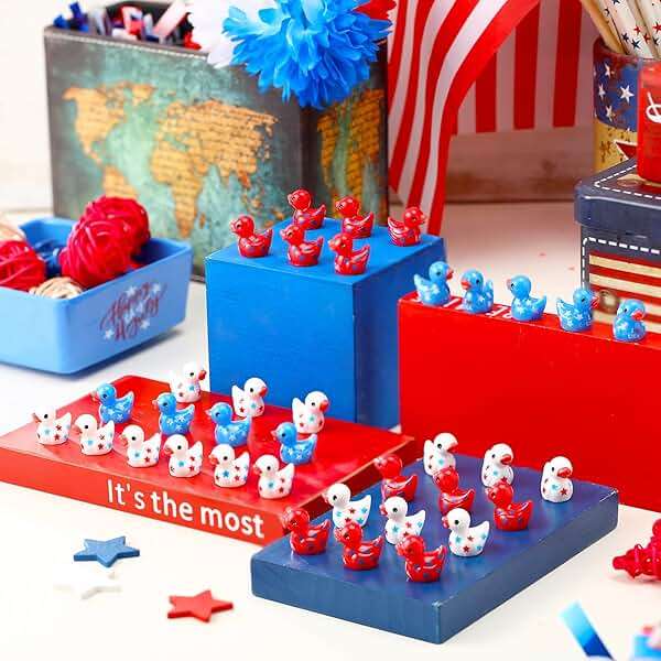 Wesiti 100 Pcs Patriotic Mini Ducks 4th of July Tiny Resin Ducks Bulk Red White Blue Independence Day 250th Anniversary Memorial Day for Home Party Office Decor Gift - Image 4