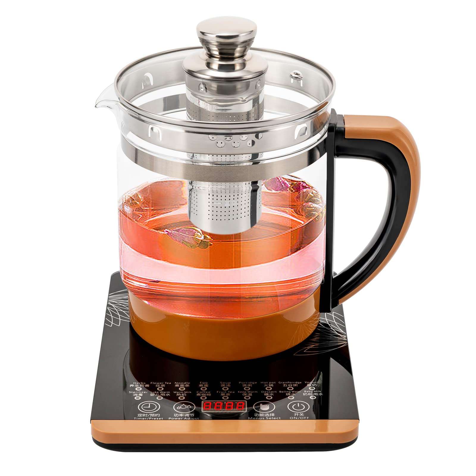 Electric Kettle 1.8L 800W Multifunctional Glass Kettle, Health Pot Tea Maker Household With Filter & Digital Heating Base - Image 1