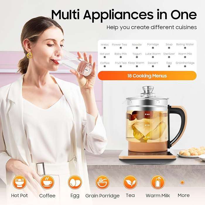 Electric Kettle 1.8L 800W Multifunctional Glass Kettle, Health Pot Tea Maker Household With Filter & Digital Heating Base - Image 2