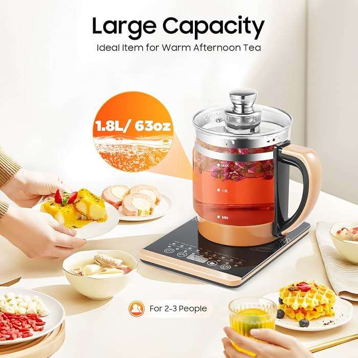 Electric Kettle 1.8L 800W Multifunctional Glass Kettle, Health Pot Tea Maker Household With Filter & Digital Heating Base - Image 3