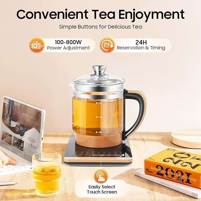Electric Kettle 1.8L 800W Multifunctional Glass Kettle, Health Pot Tea Maker Household With Filter & Digital Heating Base - Image 4