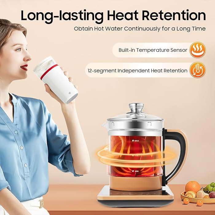 Electric Kettle 1.8L 800W Multifunctional Glass Kettle, Health Pot Tea Maker Household With Filter & Digital Heating Base - Image 5
