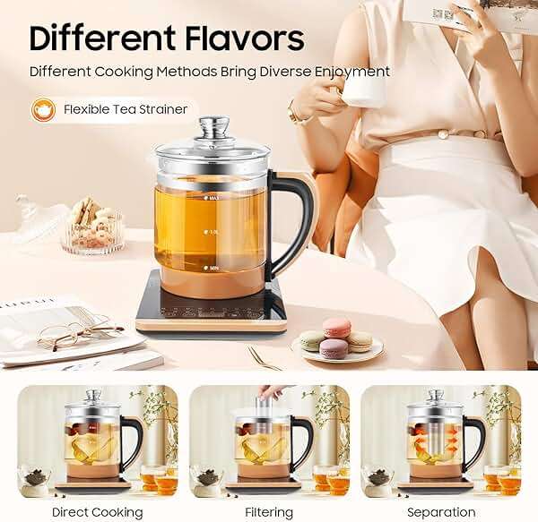 Electric Kettle 1.8L 800W Multifunctional Glass Kettle, Health Pot Tea Maker Household With Filter & Digital Heating Base - Image 6