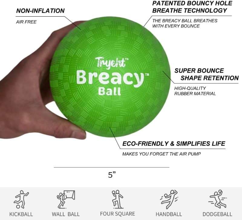 Tryeht Self Inflating Ball 5", Rubber New Feel Breacy Ball, Hi Bouncy, Never Need Pump, Neon Green, Playground Balls, Handball, Dodgeballs, Picnic and School Play in and Outdoor - Image 4