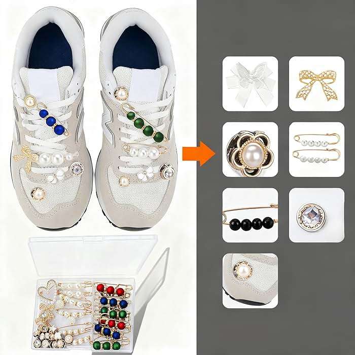 Shoe Charms for Sneakers,Junk Socks Charms Kit Coquette Shoe Accessories with Pearl Bow Heart Pins,Balletcore Y2K Shoe Decorations for Converse Boots Leg Warmers,Cute Shoe Clips for Women Girls Gift - Image 2