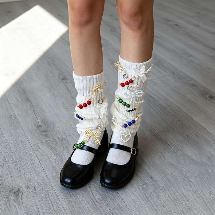 Shoe Charms for Sneakers,Junk Socks Charms Kit Coquette Shoe Accessories with Pearl Bow Heart Pins,Balletcore Y2K Shoe Decorations for Converse Boots Leg Warmers,Cute Shoe Clips for Women Girls Gift - Image 4