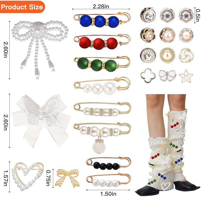 Shoe Charms for Sneakers,Junk Socks Charms Kit Coquette Shoe Accessories with Pearl Bow Heart Pins,Balletcore Y2K Shoe Decorations for Converse Boots Leg Warmers,Cute Shoe Clips for Women Girls Gift - Image 6