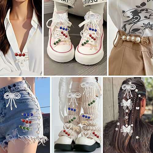 Shoe Charms for Sneakers,Junk Socks Charms Kit Coquette Shoe Accessories with Pearl Bow Heart Pins,Balletcore Y2K Shoe Decorations for Converse Boots Leg Warmers,Cute Shoe Clips for Women Girls Gift - Image 7