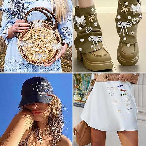 Shoe Charms for Sneakers,Junk Socks Charms Kit Coquette Shoe Accessories with Pearl Bow Heart Pins,Balletcore Y2K Shoe Decorations for Converse Boots Leg Warmers,Cute Shoe Clips for Women Girls Gift - Image 8