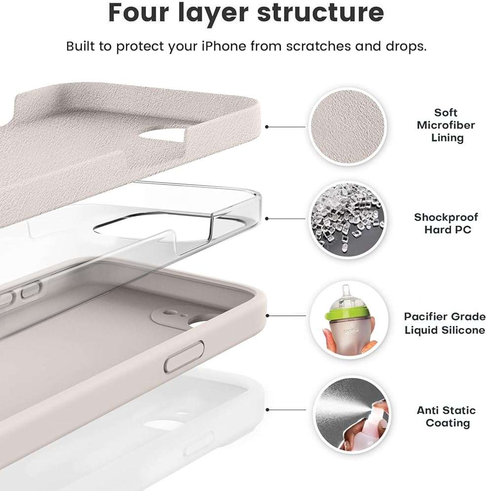 Vooii Compatible with iPhone 17e Case and for iPhone 16e Case, Liquid Silicone Upgrade [Camera Protection] [Soft Anti-Scratch Microfiber Lining] Shockproof Phone Case for iPhone 17e/16e 6.1" - Stone - Image 2