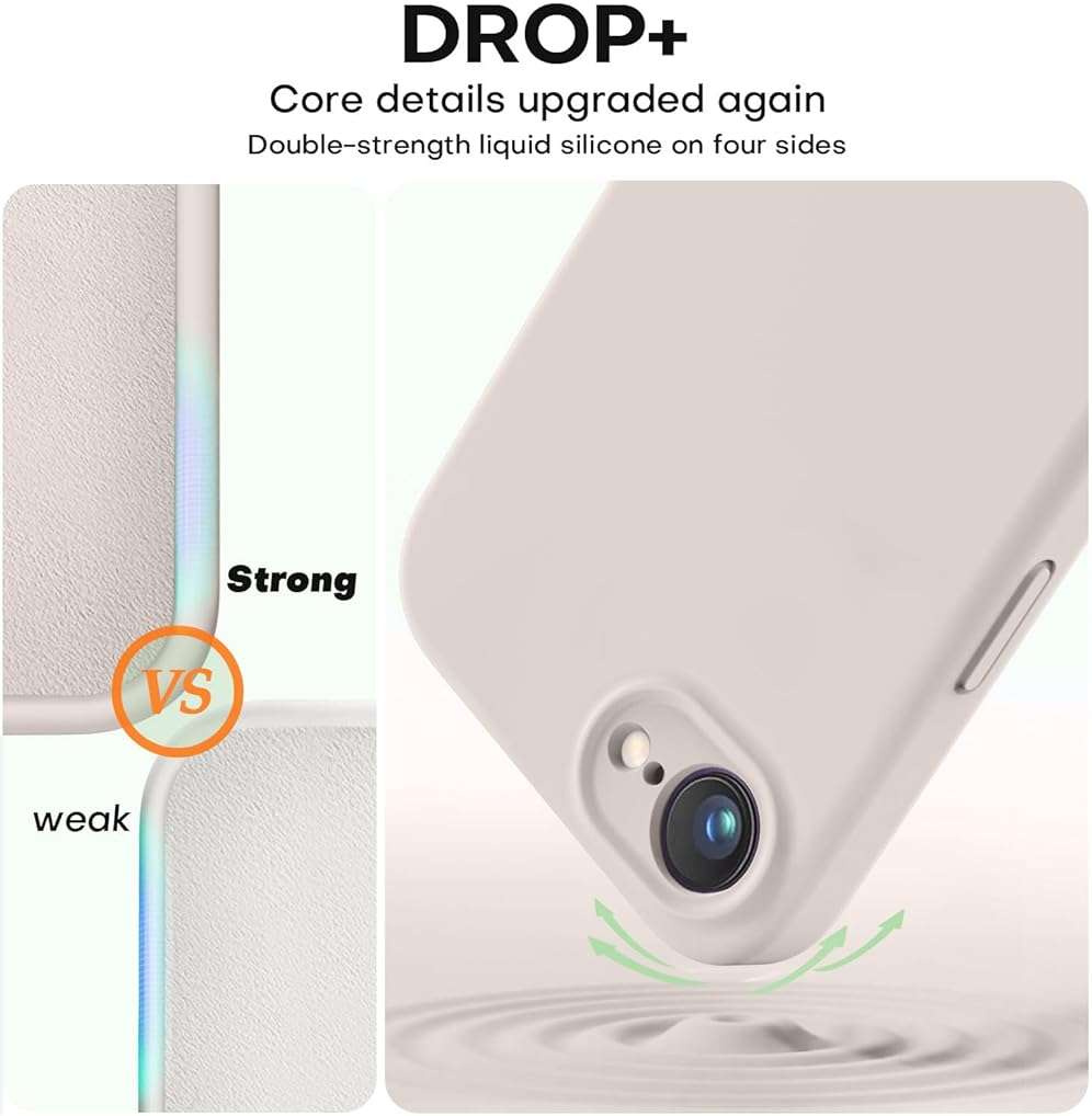 Vooii Compatible with iPhone 17e Case and for iPhone 16e Case, Liquid Silicone Upgrade [Camera Protection] [Soft Anti-Scratch Microfiber Lining] Shockproof Phone Case for iPhone 17e/16e 6.1" - Stone - Image 4