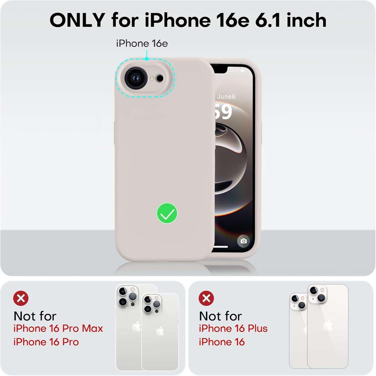 Vooii Compatible with iPhone 17e Case and for iPhone 16e Case, Liquid Silicone Upgrade [Camera Protection] [Soft Anti-Scratch Microfiber Lining] Shockproof Phone Case for iPhone 17e/16e 6.1" - Stone - Image 5
