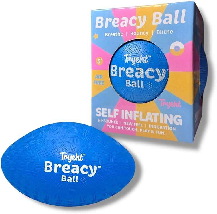 Tryeht Self Inflating Ball 5", Rubber New Feel Breacy Ball, Hi Bouncy, Never Need Pump, Neon Blue, Playground Balls, Handball, Dodgeballs, Picnic and School Play in and Outdoor - Image 1