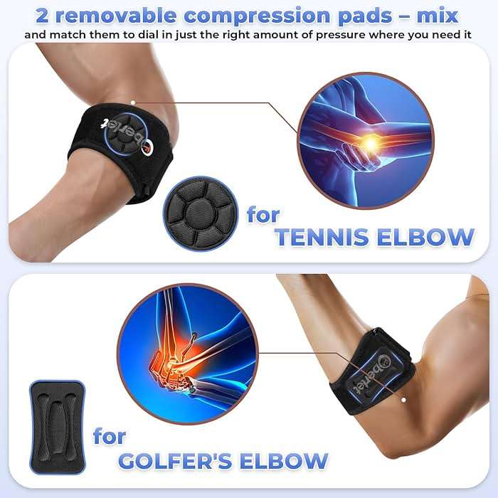Oberlet Tennis & Golfer's Elbow Brace Strap for Men Women, Orange 1 Pack | Adjustable Support Strap with Removable Compression Pads for Tendonitis, Elbow Pain Relief, Counterforce Brace, Forearm Band - Image 2