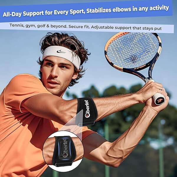Oberlet Tennis & Golfer's Elbow Brace Strap for Men Women, Orange 1 Pack | Adjustable Support Strap with Removable Compression Pads for Tendonitis, Elbow Pain Relief, Counterforce Brace, Forearm Band - Image 4