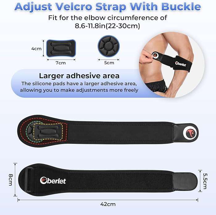 Oberlet Tennis & Golfer's Elbow Brace Strap for Men Women, Orange 1 Pack | Adjustable Support Strap with Removable Compression Pads for Tendonitis, Elbow Pain Relief, Counterforce Brace, Forearm Band - Image 7