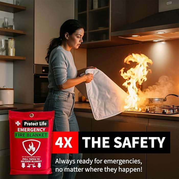 Protect Life Emergency Fire Blanket 4 Pack - 40" x 40" Reusable Fire Suppression for Kitchen, Grease & Electrical Fires - Fire Safety Kit with Gloves & Wall Hook for Home, Car & Camping - Image 2