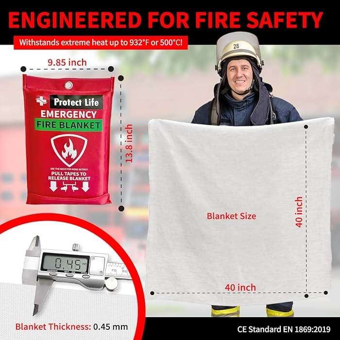 Protect Life Emergency Fire Blanket 4 Pack - 40" x 40" Reusable Fire Suppression for Kitchen, Grease & Electrical Fires - Fire Safety Kit with Gloves & Wall Hook for Home, Car & Camping - Image 4