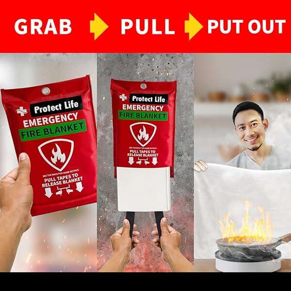 Protect Life Emergency Fire Blanket 4 Pack - 40" x 40" Reusable Fire Suppression for Kitchen, Grease & Electrical Fires - Fire Safety Kit with Gloves & Wall Hook for Home, Car & Camping - Image 5