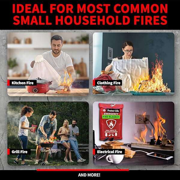 Protect Life Emergency Fire Blanket 4 Pack - 40" x 40" Reusable Fire Suppression for Kitchen, Grease & Electrical Fires - Fire Safety Kit with Gloves & Wall Hook for Home, Car & Camping - Image 6