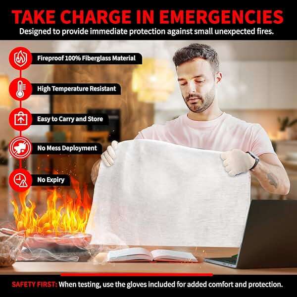 Protect Life Emergency Fire Blanket 4 Pack - 40" x 40" Reusable Fire Suppression for Kitchen, Grease & Electrical Fires - Fire Safety Kit with Gloves & Wall Hook for Home, Car & Camping - Image 8