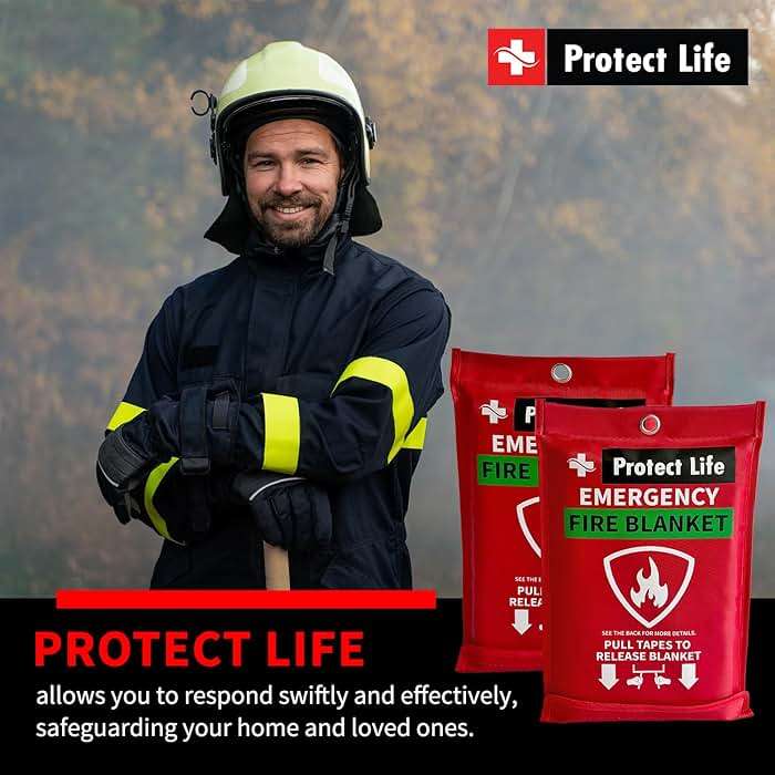 Protect Life Emergency Fire Blanket 4 Pack - 40" x 40" Reusable Fire Suppression for Kitchen, Grease & Electrical Fires - Fire Safety Kit with Gloves & Wall Hook for Home, Car & Camping - Image 9