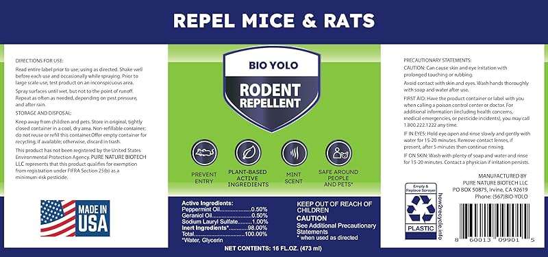 BIO YOLO Rodent Repellent Spray, 16oz – Effective Natural Peppermint Formula Repel Mice, Rats, Squirrels, and Rodents. Safe for Indoor, Outdoor, and Car Engines. Safe for People and Pets. - Image 6