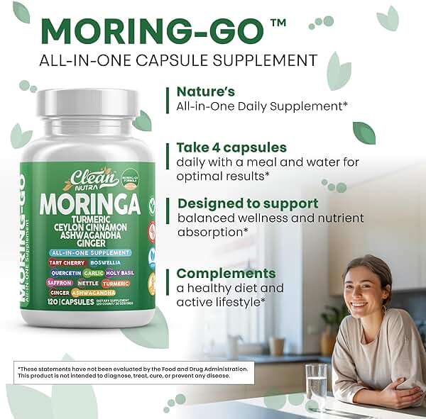 Moringa Powder Capsules + Turmeric Moringa Leaf Ceylon Cinnamon Ashwagandha Ginger Tart Cherry Boswellia Quercetin Garlic Holy Basil Saffron Nettle Black Pepper Moring-Go Supplement By Clean Nutra (2) - Image 6