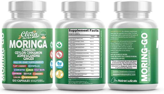 Moringa Powder Capsules + Turmeric Moringa Leaf Ceylon Cinnamon Ashwagandha Ginger Tart Cherry Boswellia Quercetin Garlic Holy Basil Saffron Nettle Black Pepper Moring-Go Supplement By Clean Nutra (2) - Image 8