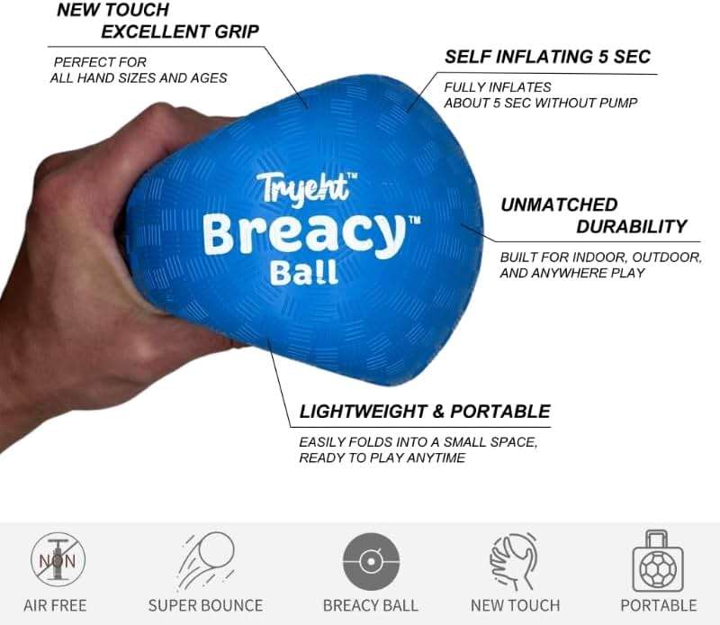 Tryeht 𝗦𝗲𝗹𝗳 𝗜𝗻𝗳𝗹𝗮𝘁𝗶𝗻𝗴 Ball 5" - Pump Free Playground Easy Grip Instant Healing Rubber Ball | Handball, Dodgeball, Mini Soccer Vollyball, Stress Support, Tension Sensory - Image 6