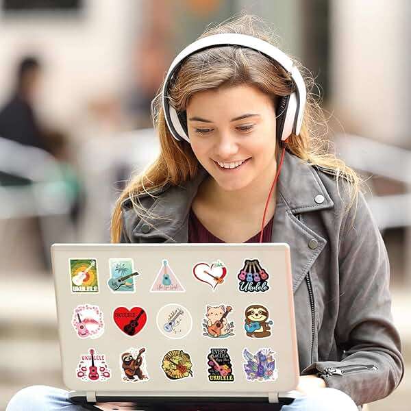 60pcs Ukulele Stickers Pack, Aesthetic Vinyl Waterproof Sticker Decals for Water Bottle,Laptop,Phone,Skateboard,Scrapbooking,Bumper for Party Supply Decor Favor… - Image 2
