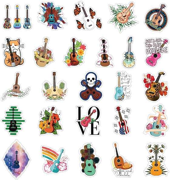 60pcs Ukulele Stickers Pack, Aesthetic Vinyl Waterproof Sticker Decals for Water Bottle,Laptop,Phone,Skateboard,Scrapbooking,Bumper for Party Supply Decor Favor… - Image 3