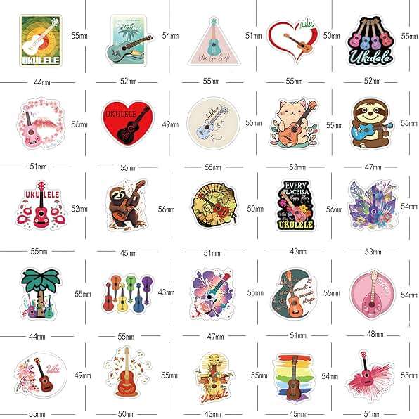 60pcs Ukulele Stickers Pack, Aesthetic Vinyl Waterproof Sticker Decals for Water Bottle,Laptop,Phone,Skateboard,Scrapbooking,Bumper for Party Supply Decor Favor… - Image 4