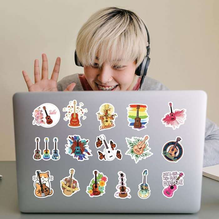 60pcs Ukulele Stickers Pack, Aesthetic Vinyl Waterproof Sticker Decals for Water Bottle,Laptop,Phone,Skateboard,Scrapbooking,Bumper for Party Supply Decor Favor… - Image 8