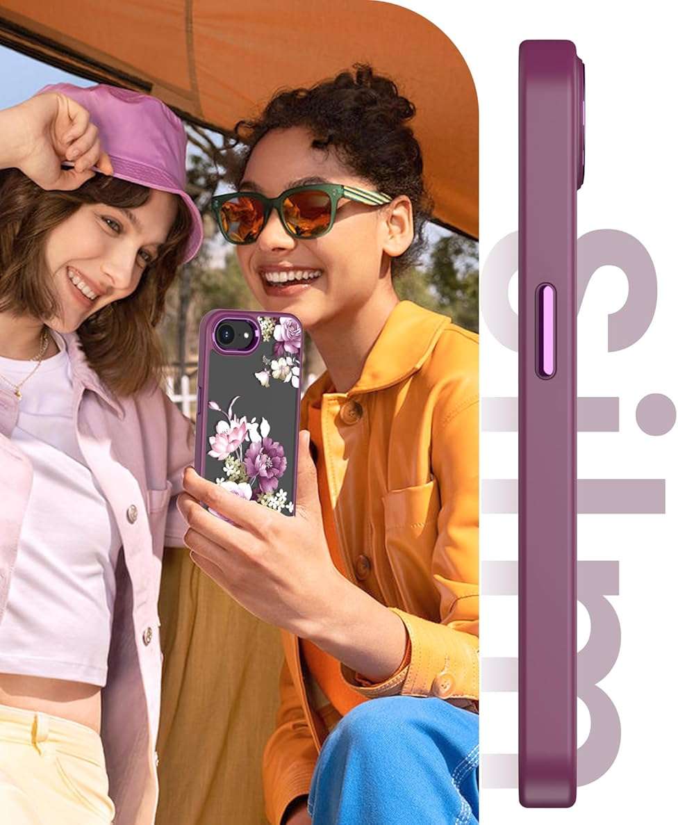 DagoRoo for iPhone 16E/17E Case+Tempered Glass Screen Protector, [Military Grade Protective] Slim Soft TPU & Hard PC,Girls Women Crystal Clear Flower Pattern Cover for iPhone 16E/17E-Purple - Image 7