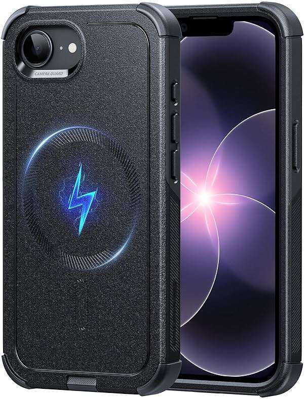 ESR for iPhone 17e Case, iPhone 16e Case, 23ft Military-Grade Drop Protection, MagSafe Accessories Compatible, Shock-Absorbing Rugged Cover, Cyber Series, Black - Image 1