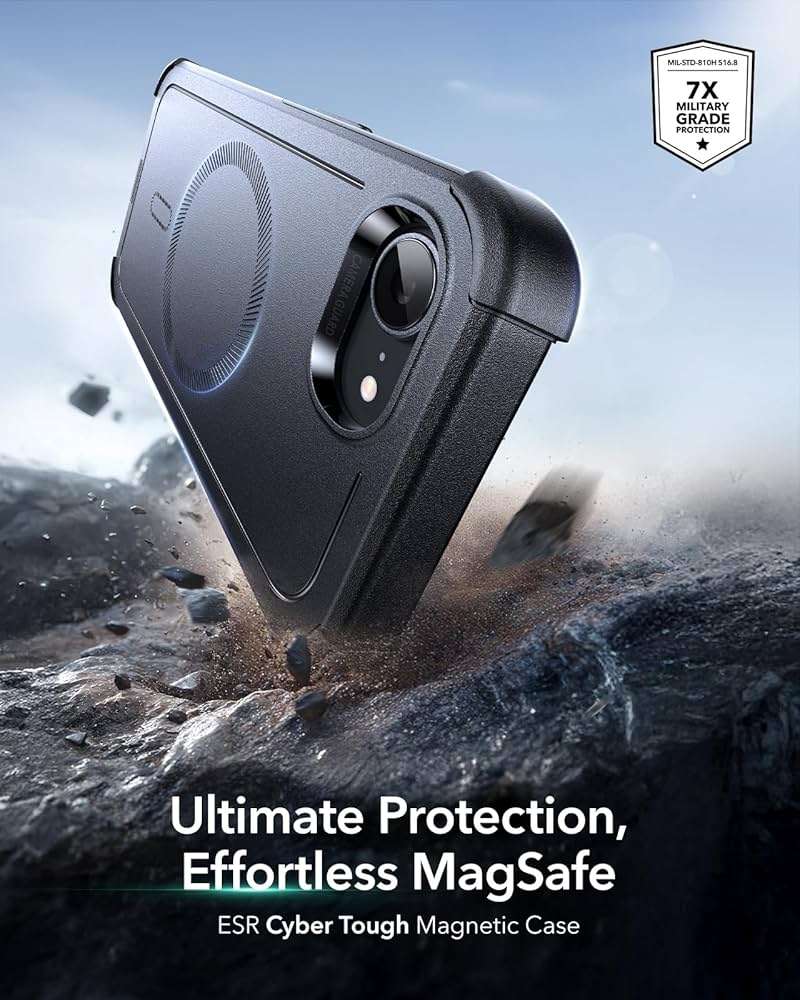 ESR for iPhone 17e Case, iPhone 16e Case, 23ft Military-Grade Drop Protection, MagSafe Accessories Compatible, Shock-Absorbing Rugged Cover, Cyber Series, Black - Image 3